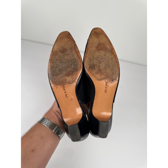 Salvatore Ferragamo Navy Blue Leather Slingback Kitten Heels Womens 7 AAAA Vtg - Picture 6 of 8